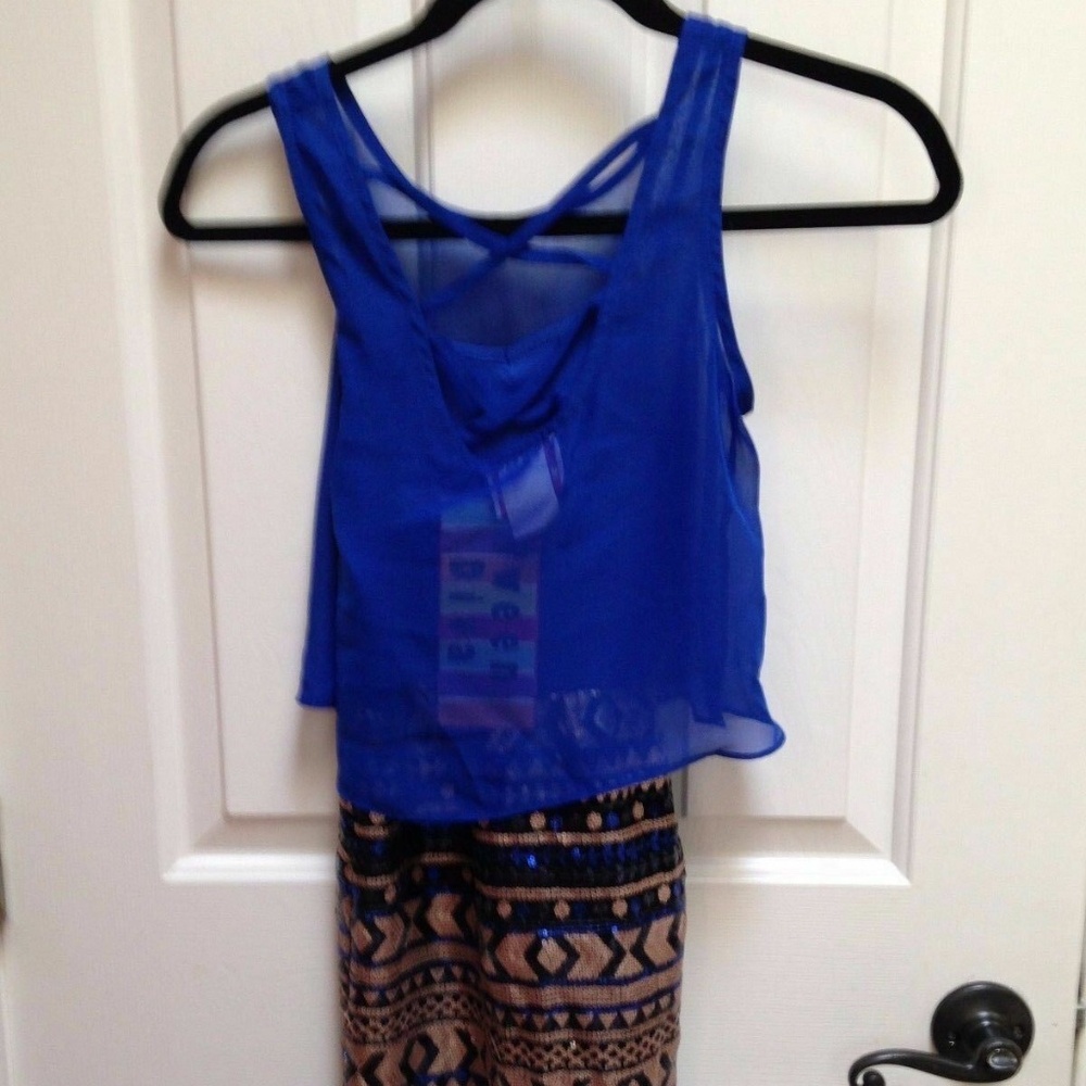 Tween Diva Girl Blue Black and Gold 2 piece Dress  Size 8 NWT